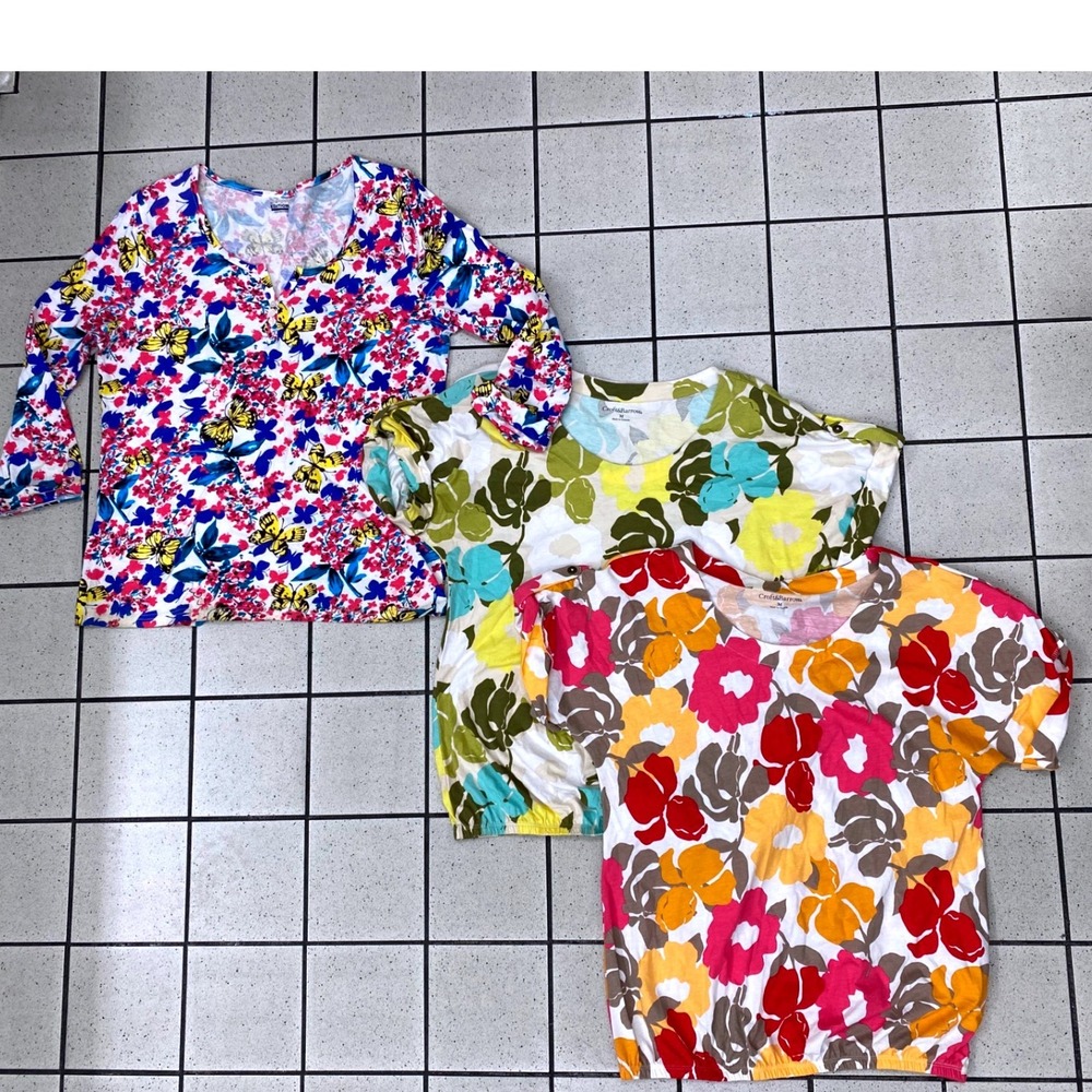 Womens MED Spring/Summer Floral Long Sleeve Shirt 2 cotton blouses cotton